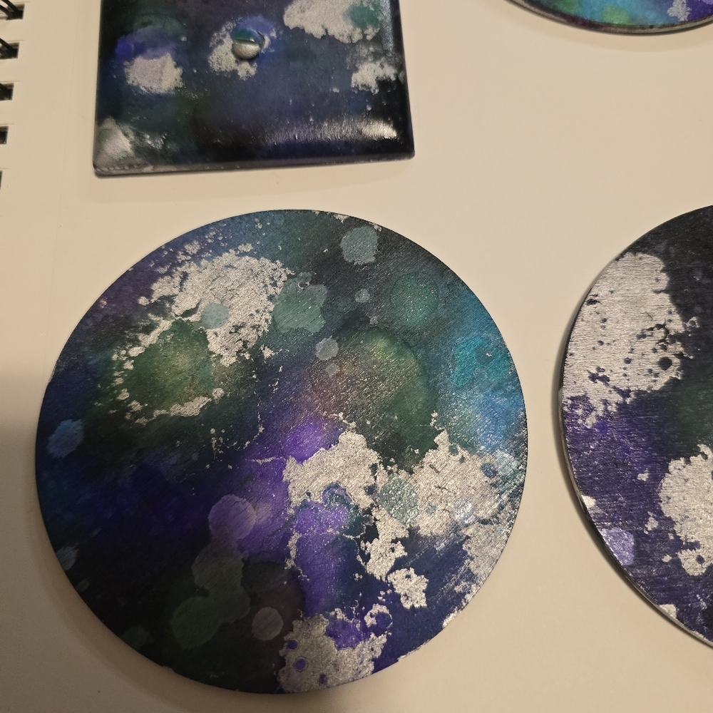 HANDCRAFTED Abstract Room Decor HANDPAINTED 6 Wood Coasters & Lightswitch Case - Picture 9 of 14